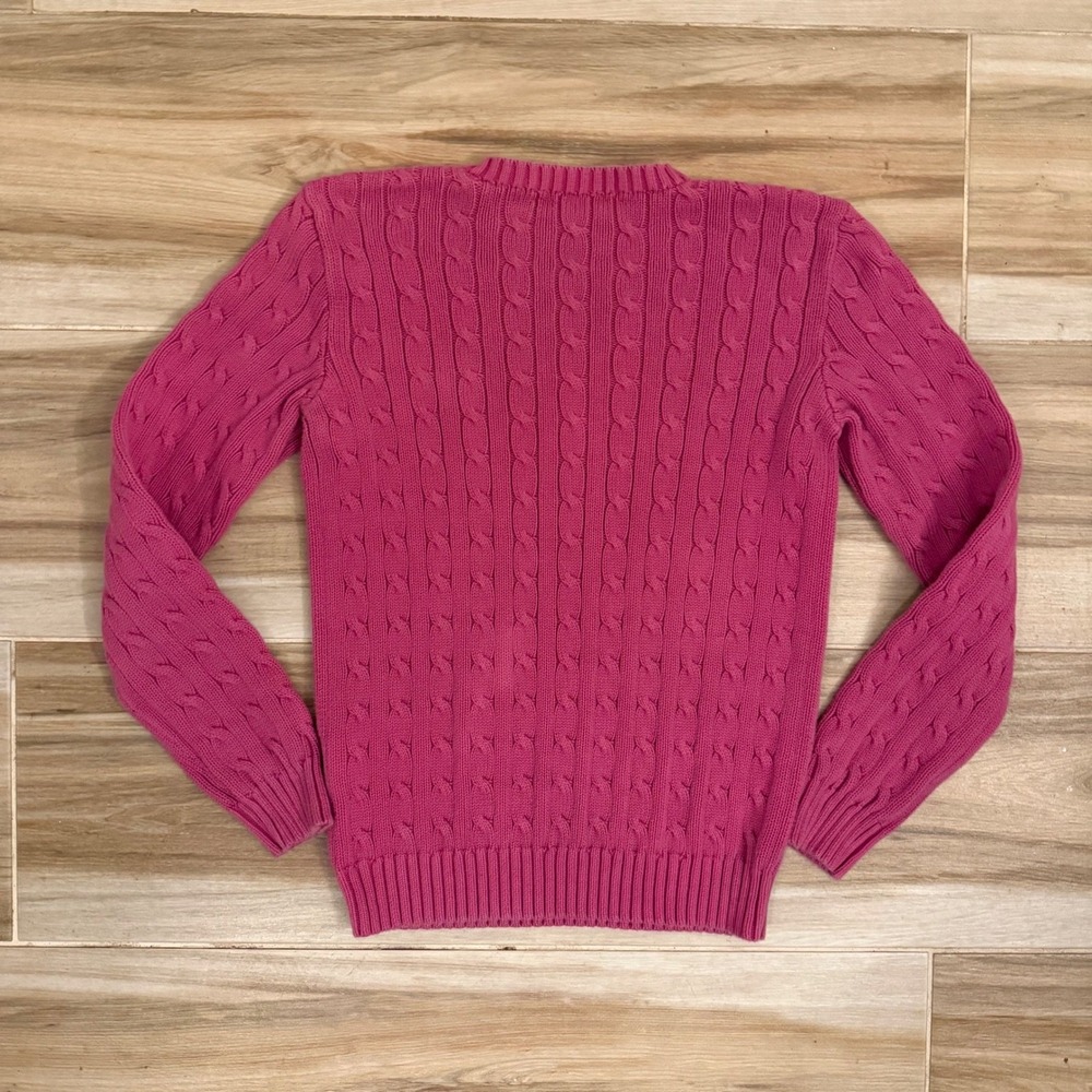 Ralph Lauren Sport Pink Cable Knit Sweater Womens Large Blue Pony Crewneck - Picture 4 of 8